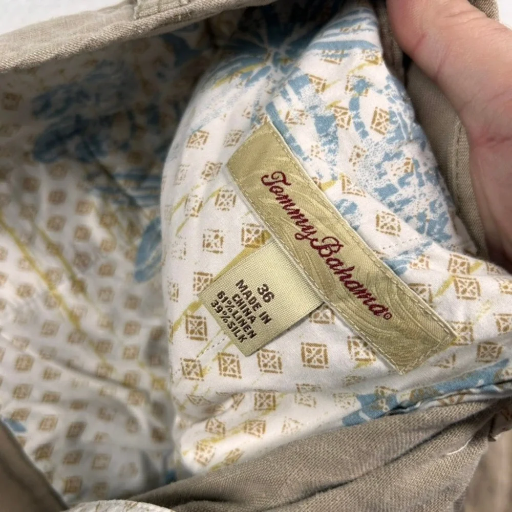 Tommy Bahama Shorts Mens 36 Linen Silk Blend Khaki Flat Front Tan Beachy 10